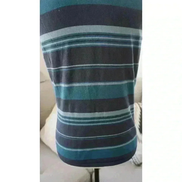 Rafaella Sleeveless Turtleneck Sweater - Striped Pattern in Blue & Gray, Size M - Picture 10 of 13
